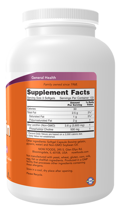 NOW Supplements, Lecithin 1200 mg, Phosphatidyl Choline, 400 Softgels
