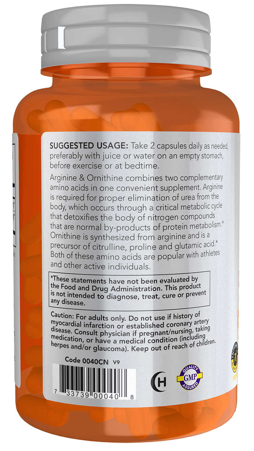 NOW Sports, Arginine & Ornithine 500/250 mg, Amino Acids, 100 Veg Caps