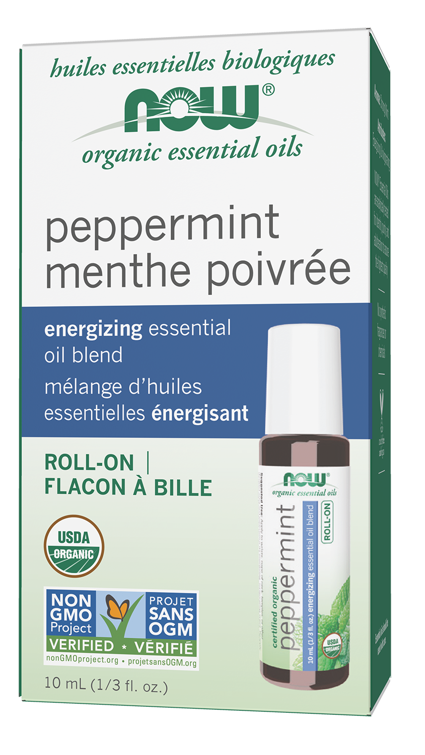 NOW Essential Oils, Organic Peppermint Energizing Roll-On, 10 mL