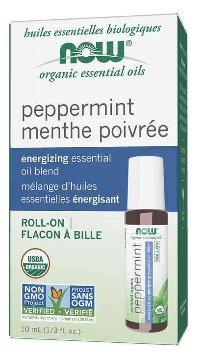 NOW Essential Oils, Organic Peppermint Energizing Roll-On, 10 mL