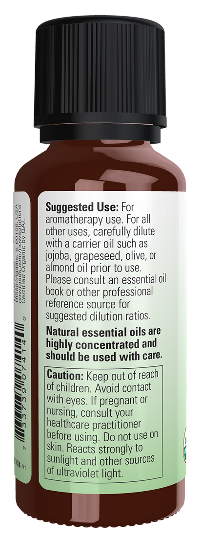 NOW Essential Oils, Organic Bergamot Oil, Cold Pressed, Undiluted, 1 fl. oz
