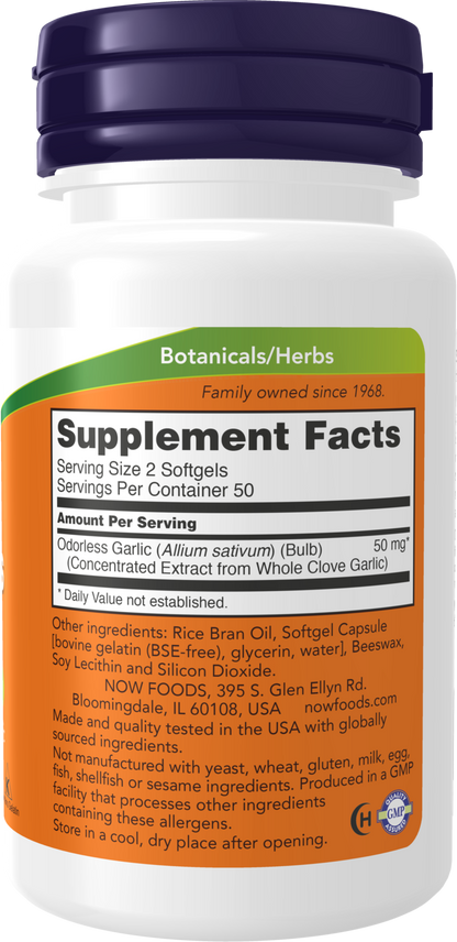 NOW Supplements, Odorless Garlic, Concentrated Extract, 100 Softgels