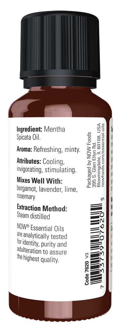 NOW Essential Oils, Spearmint Oil, Undiluted, Steam Distilled, 1 fl. oz
