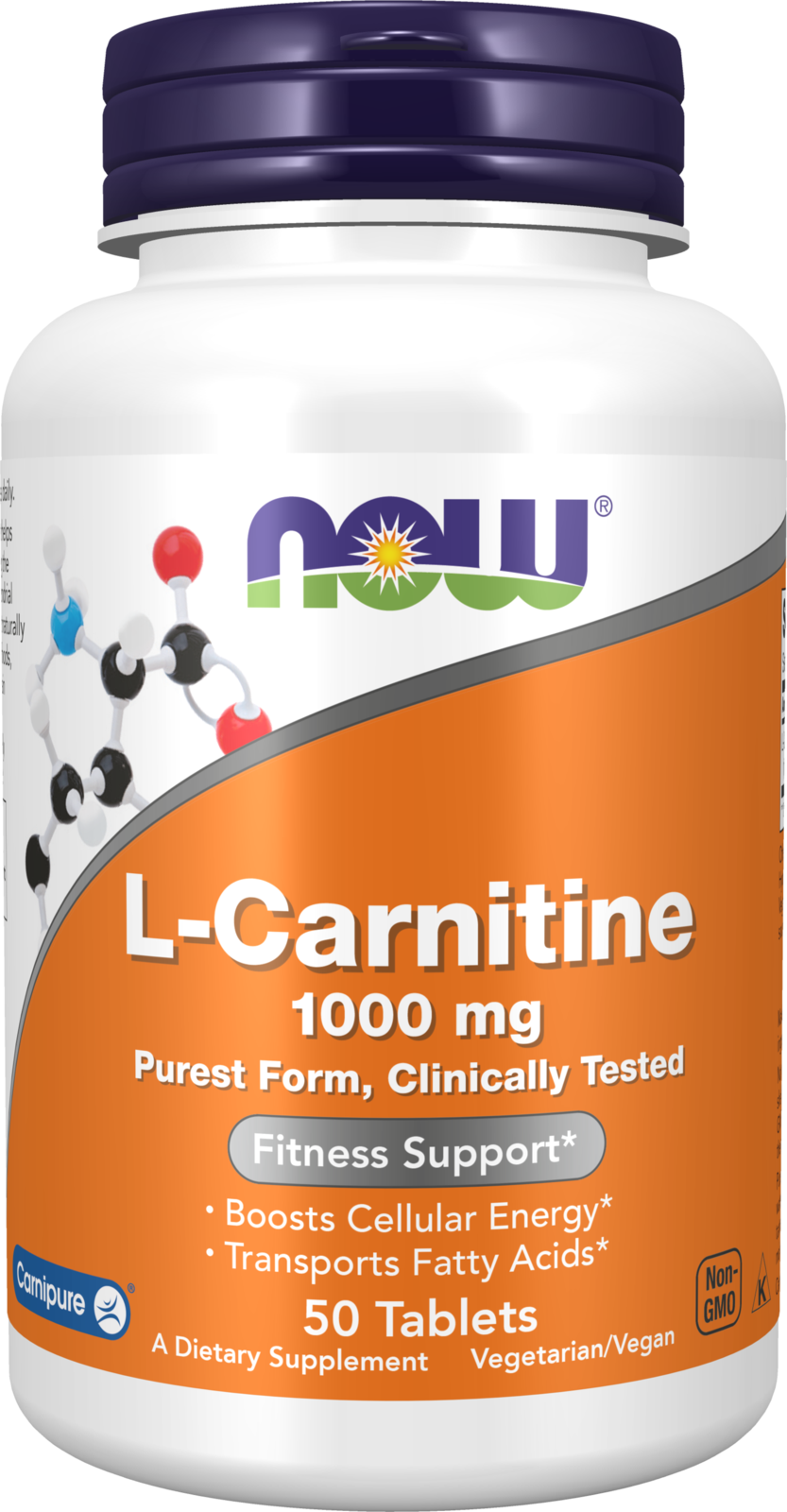 NOW Supplements, L-Carnitine 1,000 mg, Purest Form, Amino Acid, 50 Tabs