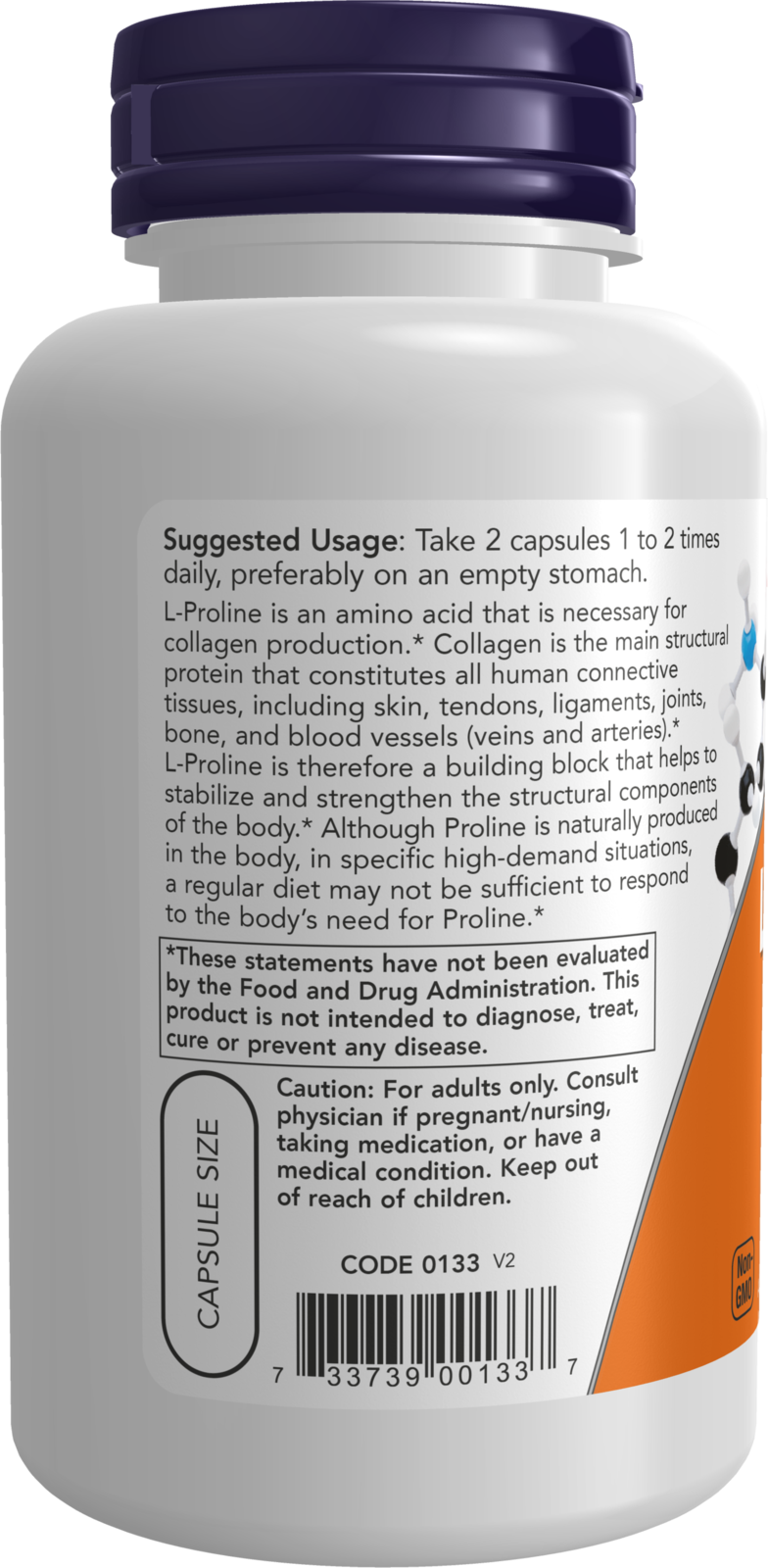 NOW Supplements, L-Proline 500 mg, Collagen Production*, 120 Veg Caps