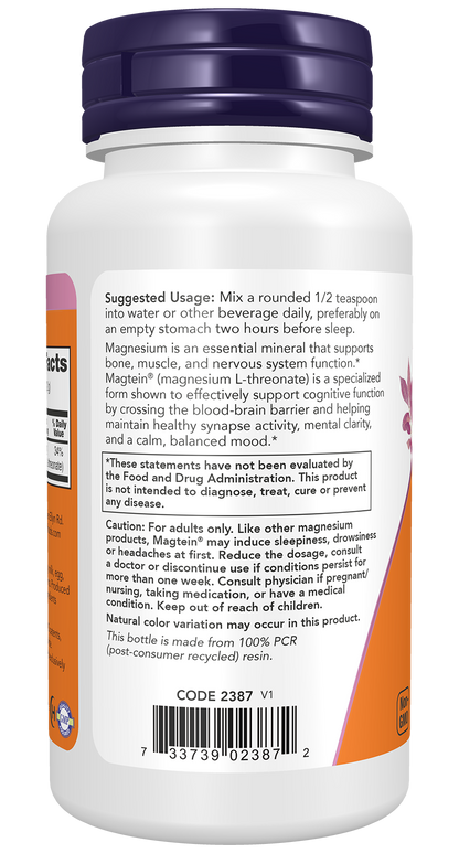 NOW Supplements, Magtein® with patented form of Magnesium, Powder,  3.2 oz