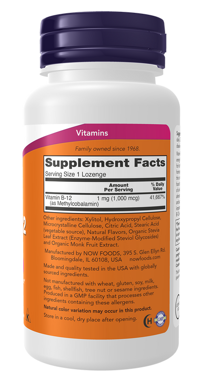 NOW Supplements, Methyl B-12 1000 mcg, Nervous System Health*, 250 Lozenges