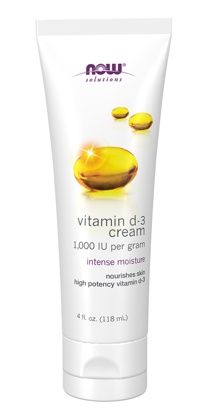 NOW Solutions, Vitamin D-3 Cream 1,000 IU/g, Intense Moisture, 4 fl. oz