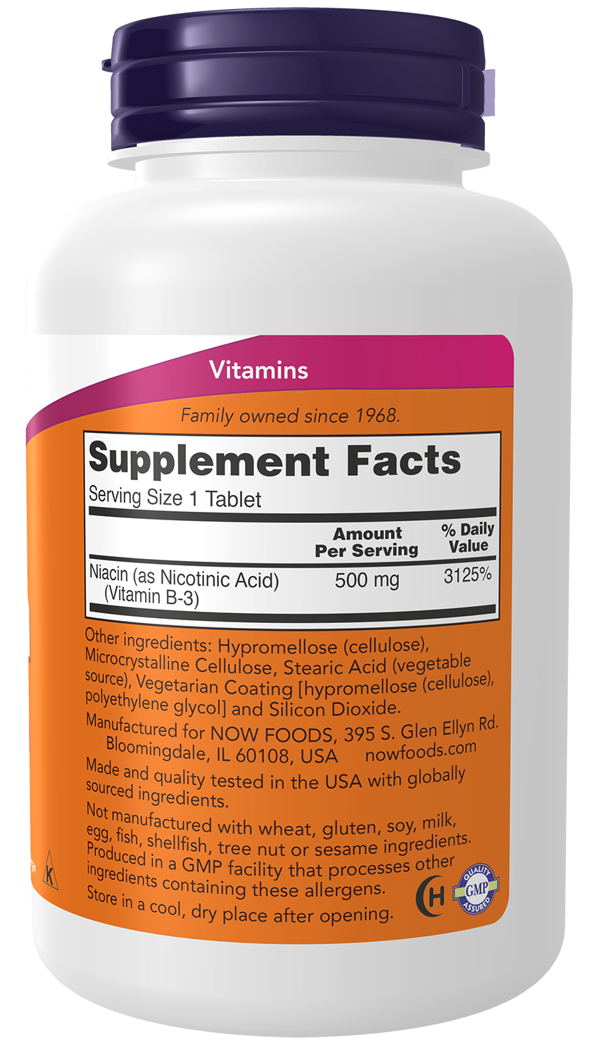 NOW Supplements, Niacin (Vitamin B-3) 500 mg, Sustained Release,250 Tabs