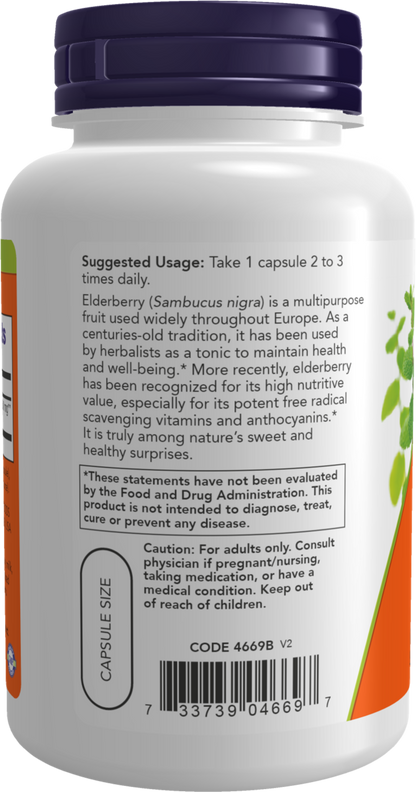 NOW Supplements, Elderberry (Sambucus nigra) 500 mg, 120 Veg Caps