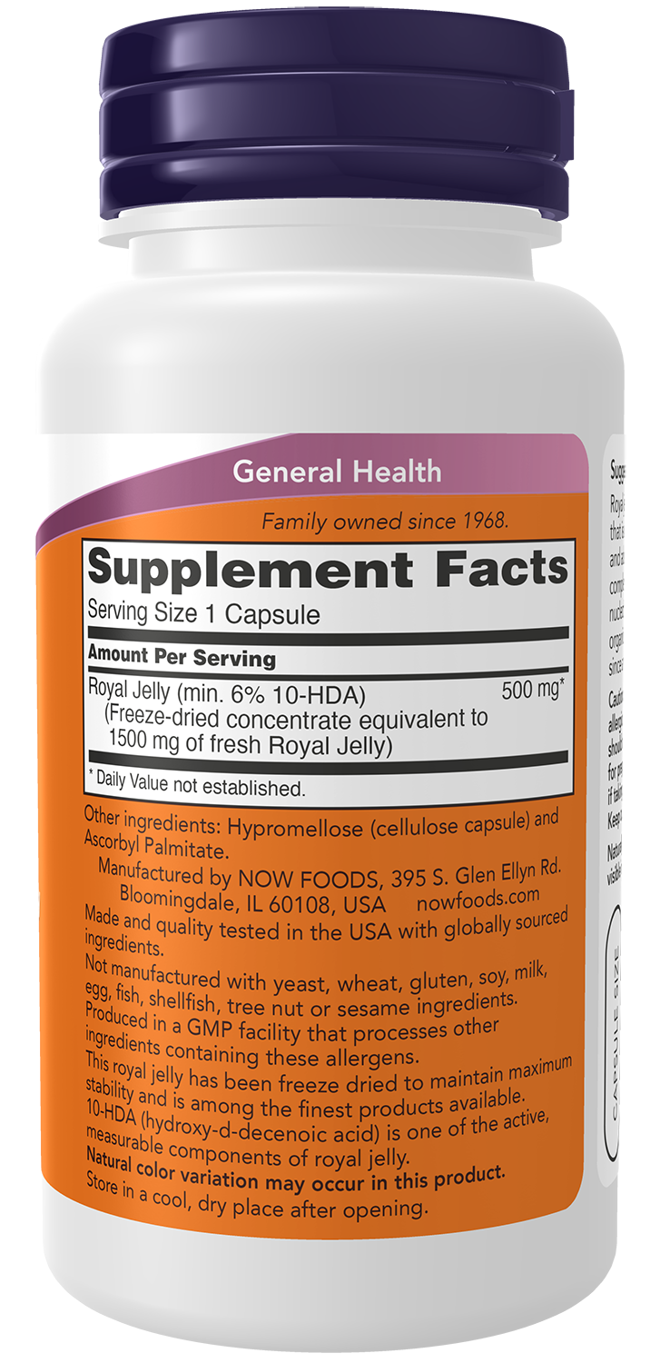 NOW Supplements, Royal Jelly 1500 mg with 10-HDA (Hydroxy-D-Decenoic Acid), 60 Veg Capsules