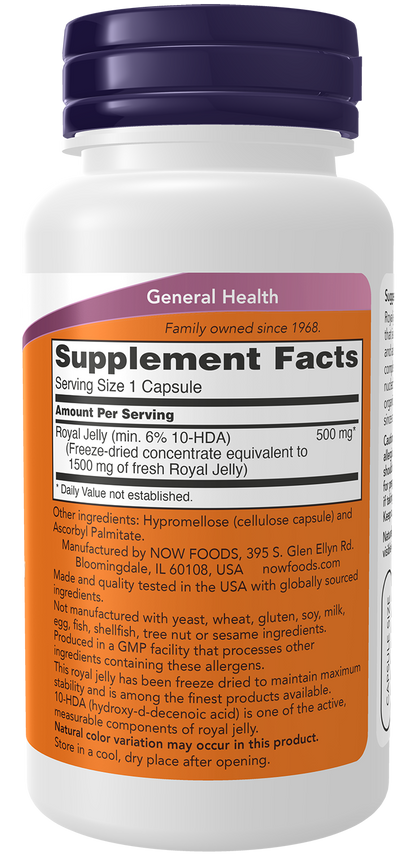 NOW Supplements, Royal Jelly 1500 mg with 10-HDA (Hydroxy-D-Decenoic Acid), 60 Veg Capsules