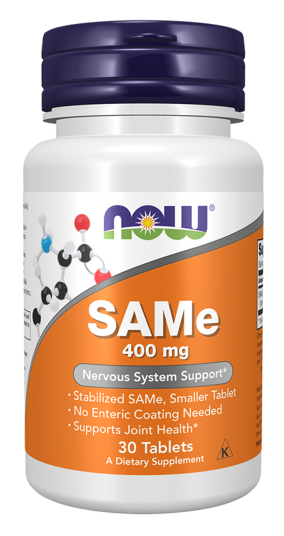 NOW Supplements, SAMe 400 mg, Nervous System Support*, 30 Tabs