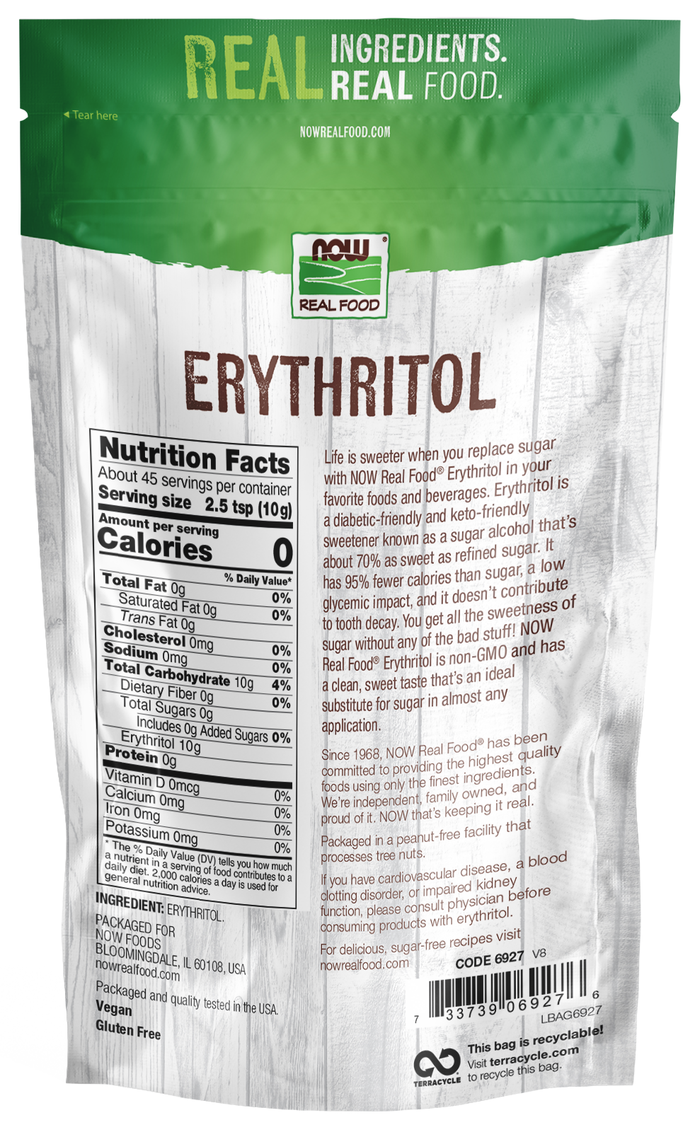 NOW Foods, Erythritol, Zero-Calorie Sweetener, 1 lb