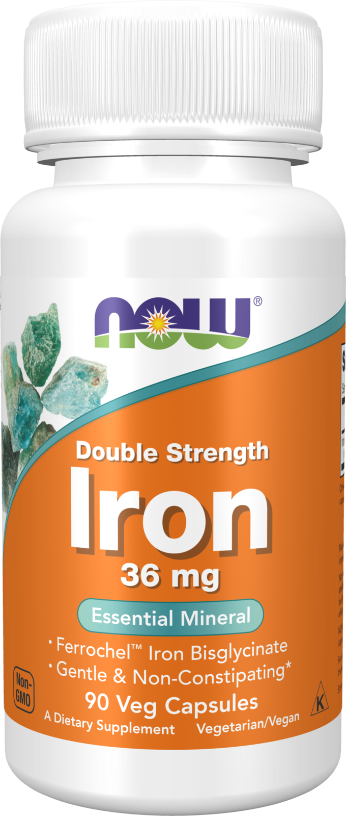 NOW Supplements, Iron 36 mg, Non-Constipating*, 90 Veg Caps