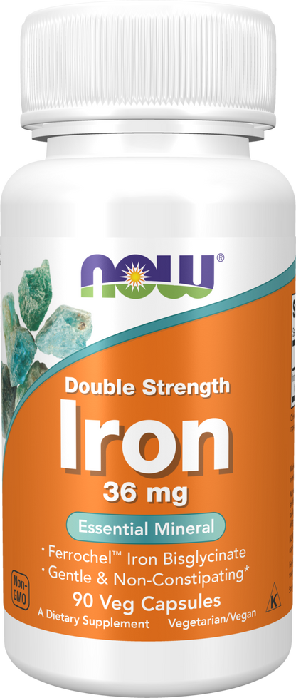 NOW Supplements, Iron 36 mg, Non-Constipating*, 90 Veg Caps
