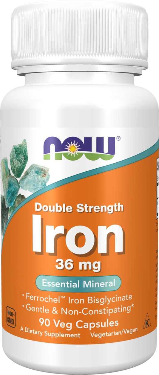 NOW Supplements, Iron 36 mg, Non-Constipating*, 90 Veg Caps