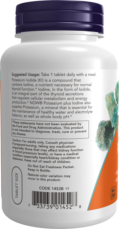 NOW Supplements, Potassium plus Iodine, Thyroid Support*, 180 Tabs
