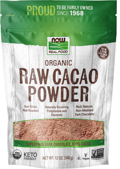 NOW Foods, Organic Raw Cacao Powder, with Polyphenols and Flavonols, 12 oz