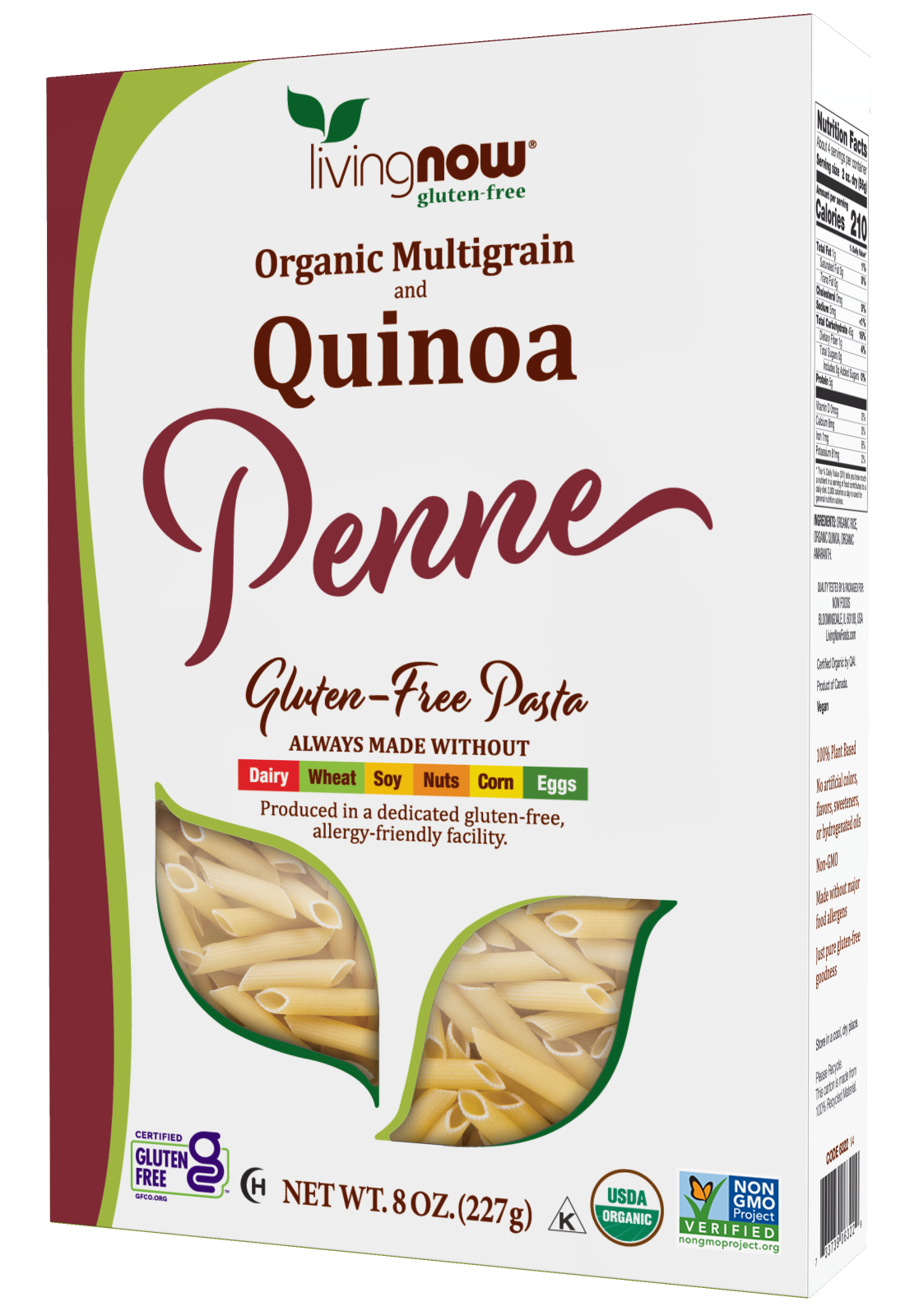 NOW Foods, Organic Quinoa Penne, Gluten-Free, Quinoa and Rice Pasta, 8 oz