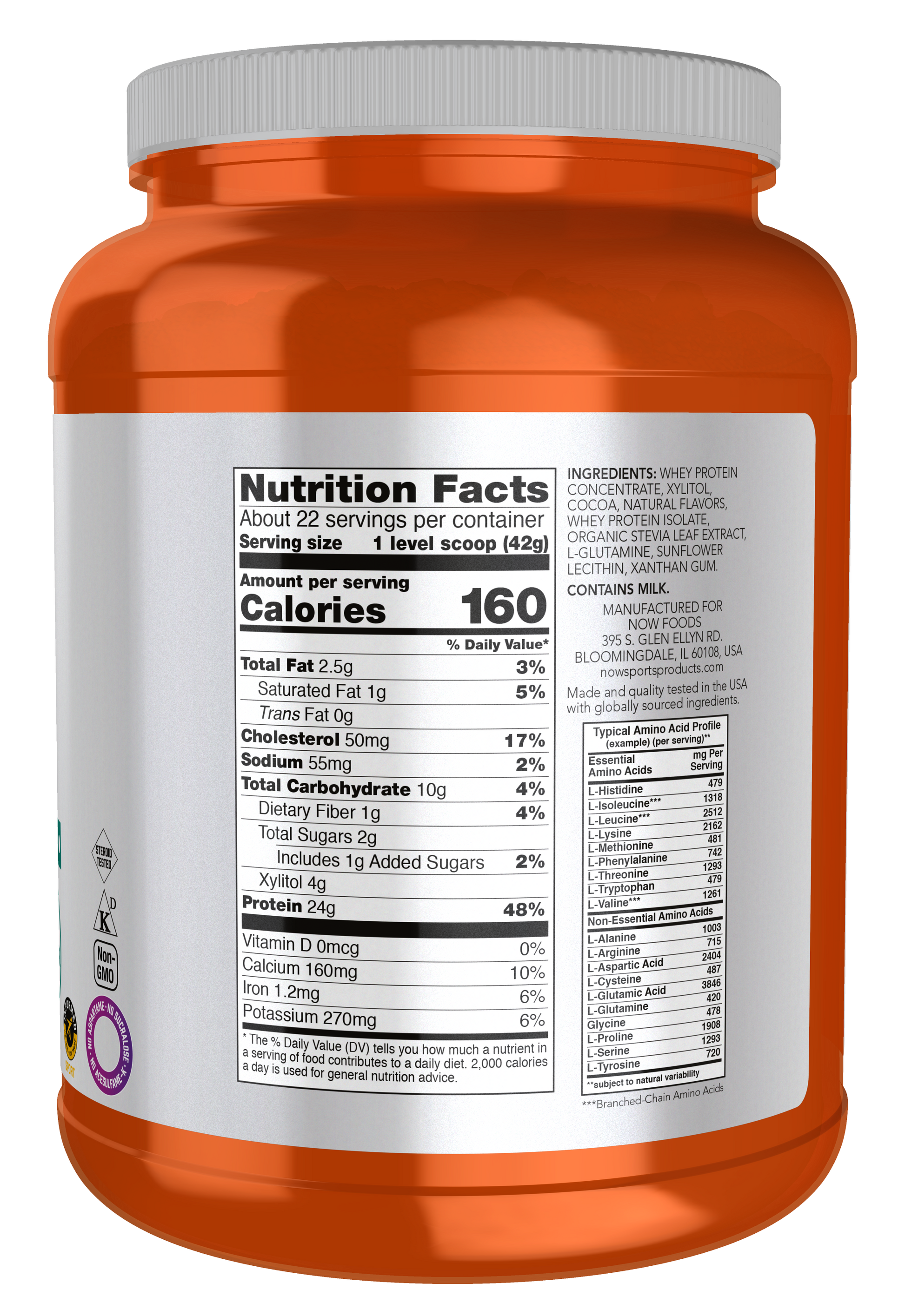NOW Sports, Whey Protein 24 g With BCAAs, Creamy Chocolate Flavor, 2 lbs