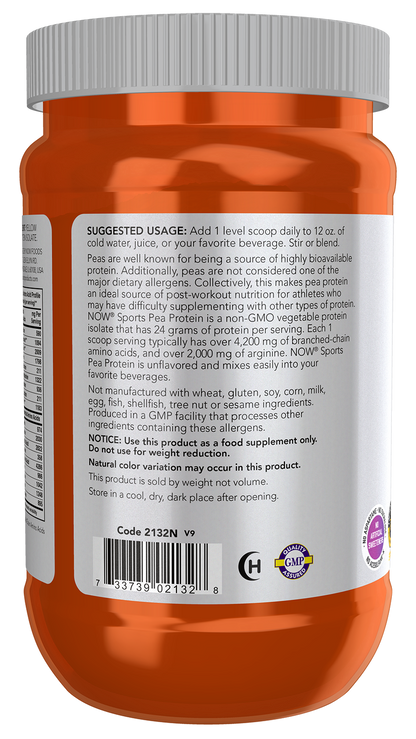 NOW Sports, Pea Protein 24 g, Easily Digested, Unflavored Powder, 12 oz