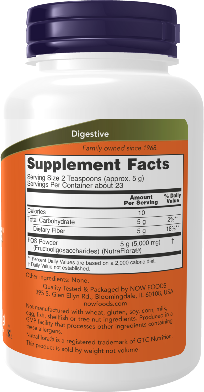 NOW Supplements, NutraFlora FOS Pure Powder, Prebiotic Fiber, 4 oz