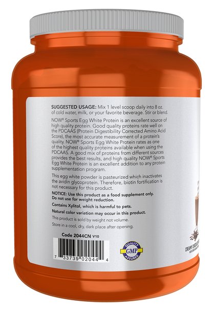 NOW Sports, Egg White Protein, 20g w/BCAAs, Creamy Chocolate, 1.5 lbs