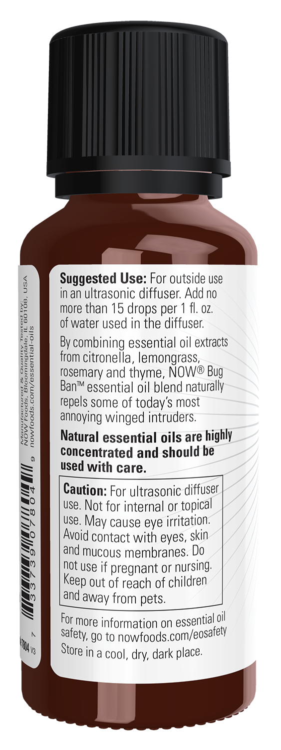 NOW Essential Oils, Bug Ban™ Oil Blend, Outdoor Undiluted Blend, 1 fl. oz
