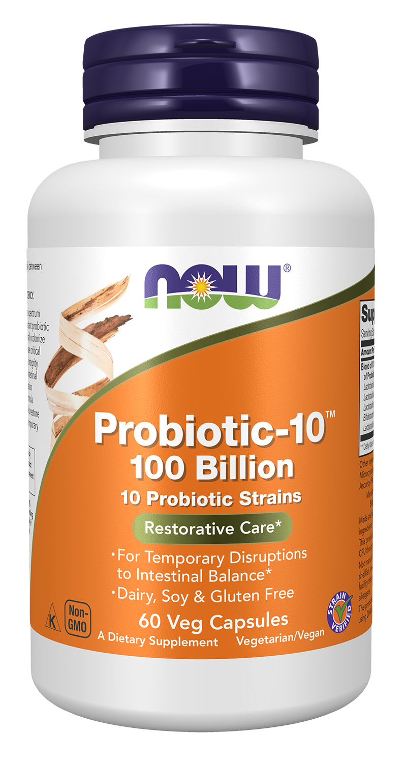 NOW Supplements, Probiotic-10™, 100 Billion, with 10 Strains, 60 Veg Caps