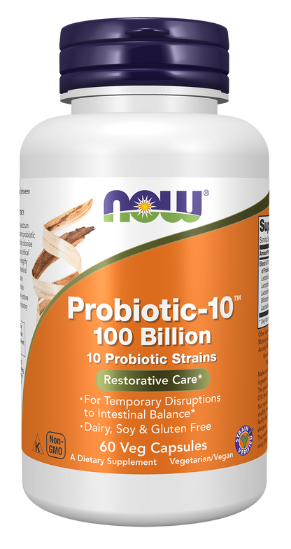 NOW Supplements, Probiotic-10™, 100 Billion, with 10 Strains, 60 Veg Caps