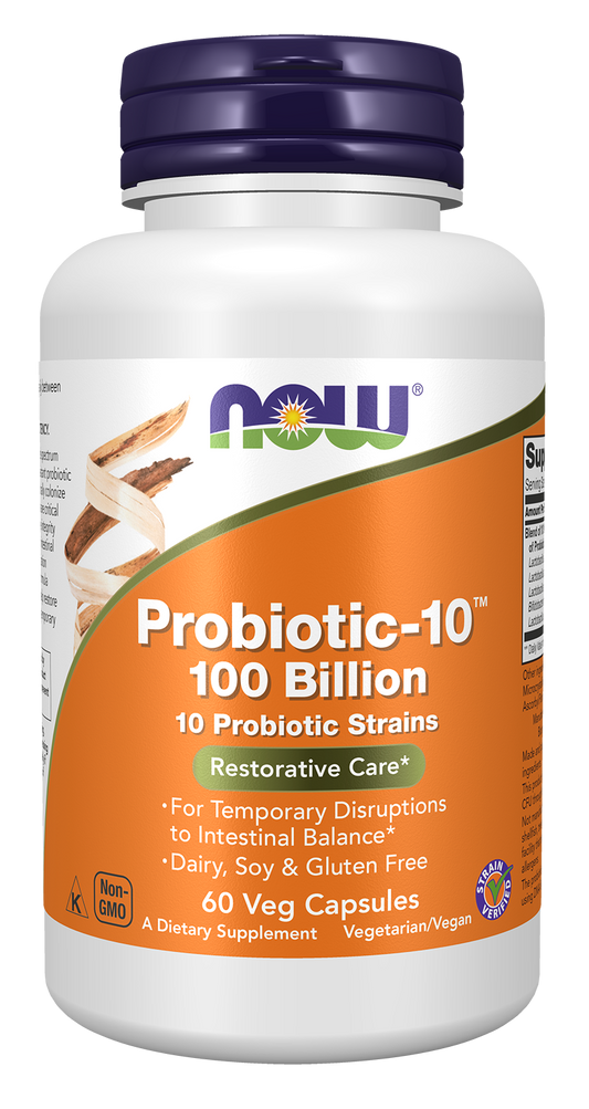NOW Supplements, Probiotic-10™, 100 Billion, with 10 Strains, 60 Veg Caps