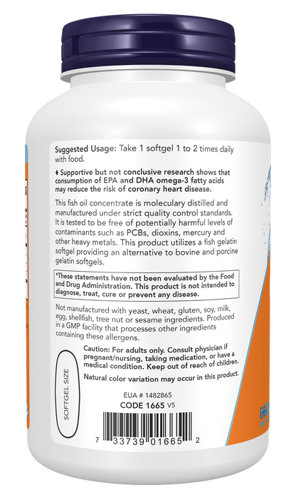 NOW Supplements, Ultra Omega-3, 500 EPA  250 DHA, 180 Fish Gelatin Softgels