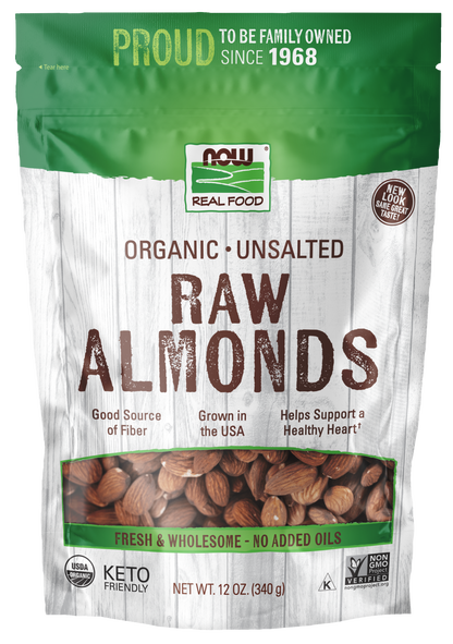 NOW Foods, Certified Organic Almonds, Raw, Unsalted, Protein & Fiber, 12 oz