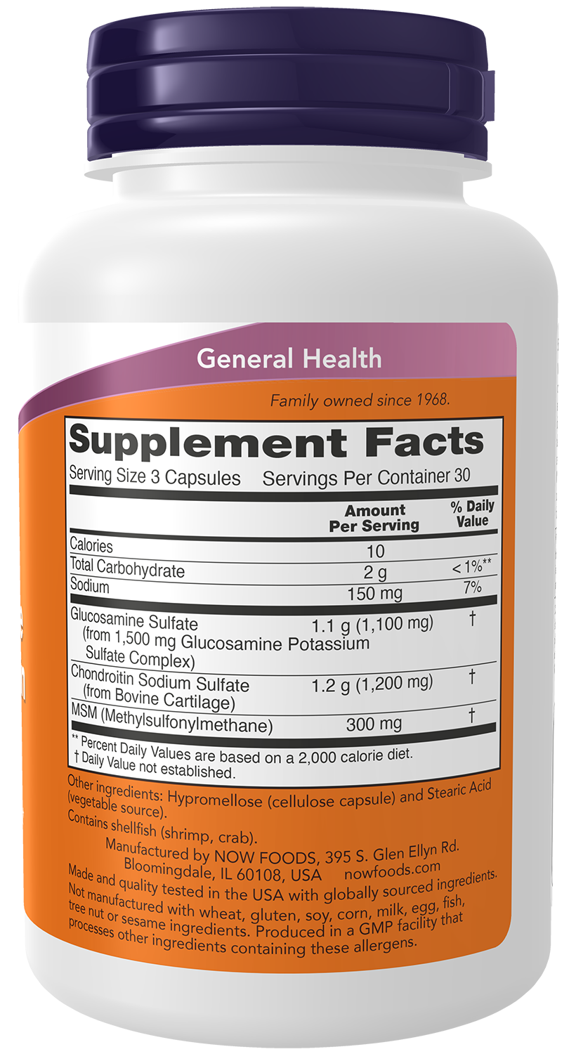 NOW Supplements, Glucosamine & Chondroitin with MSM, 90 Veg Caps