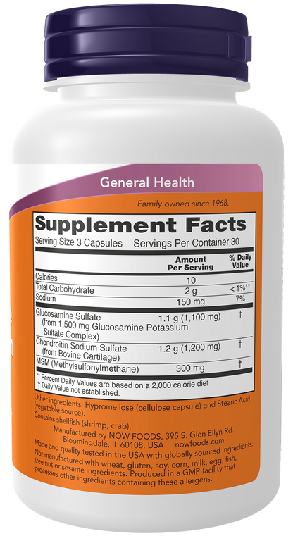 NOW Supplements, Glucosamine & Chondroitin with MSM, 90 Veg Caps