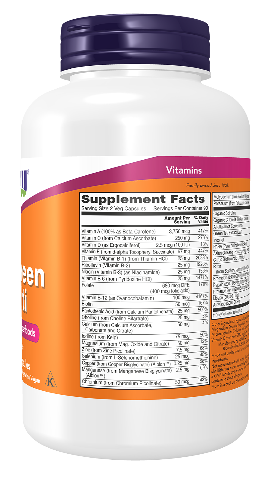NOW Supplements, EcoGreen Multi Vitamin with Green Superfoods, 180 Veg Caps