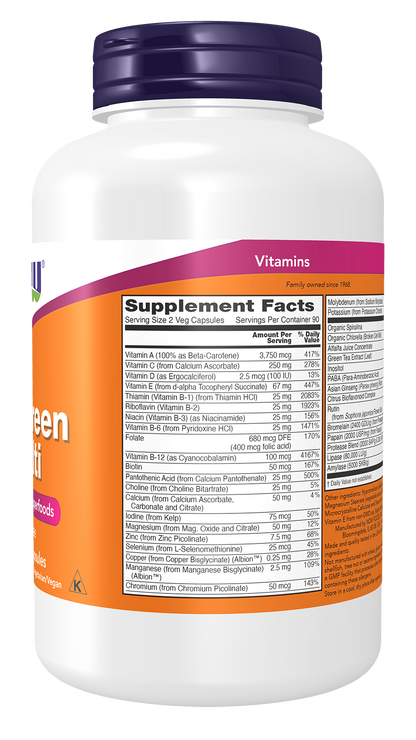 NOW Supplements, EcoGreen Multi Vitamin with Green Superfoods, 180 Veg Caps
