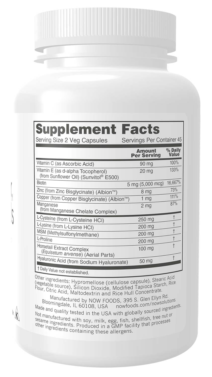 NOW Solutions, Vegan Hair, Skin & Nails, With 5,000 mcg Biotin, 90 Veg Caps