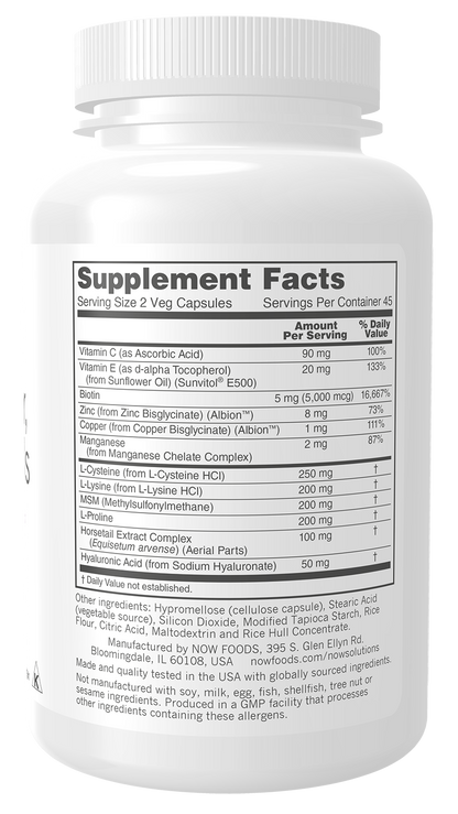 NOW Solutions, Vegan Hair, Skin & Nails, With 5,000 mcg Biotin, 90 Veg Caps