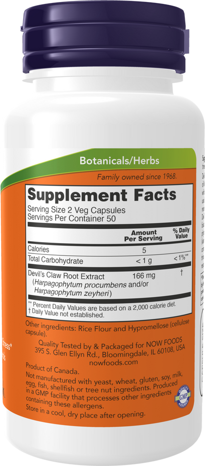 NOW Supplements, Devil's Claw with Bioactive Flavonoids and Phytosterols, 100 Veg Capsules