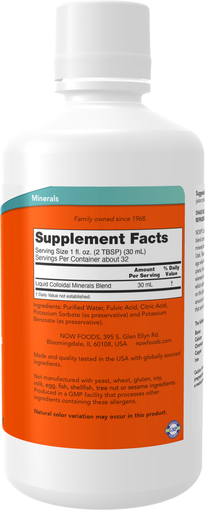 NOW Supplements, Colloidal Minerals Liquid, Trace Minerals, 32 fl. oz