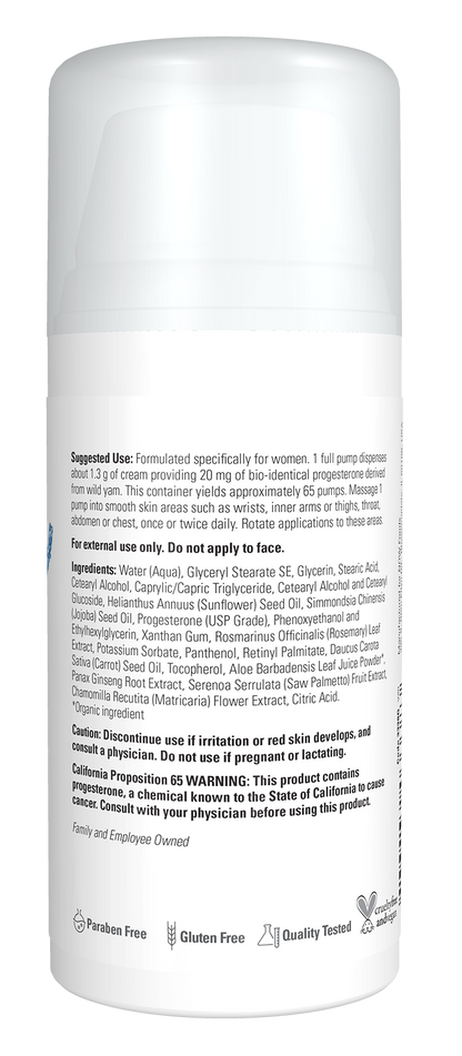 NOW Solutions, Progesterone, Balancing Skin Cream, 20 mg of Progesterone Per Pump, Unscented, 3-Ounce