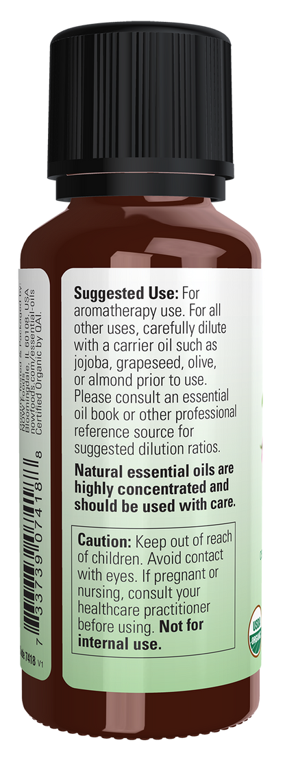 NOW Essential Oils, Organic Geranium Oil, Undiluted, Steam Distil, 1 fl. oz