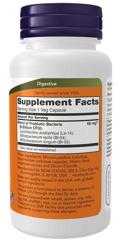NOW Supplements, 8 Billion Acidophilus & Bifidus, Probiotic, 120 Veg Caps