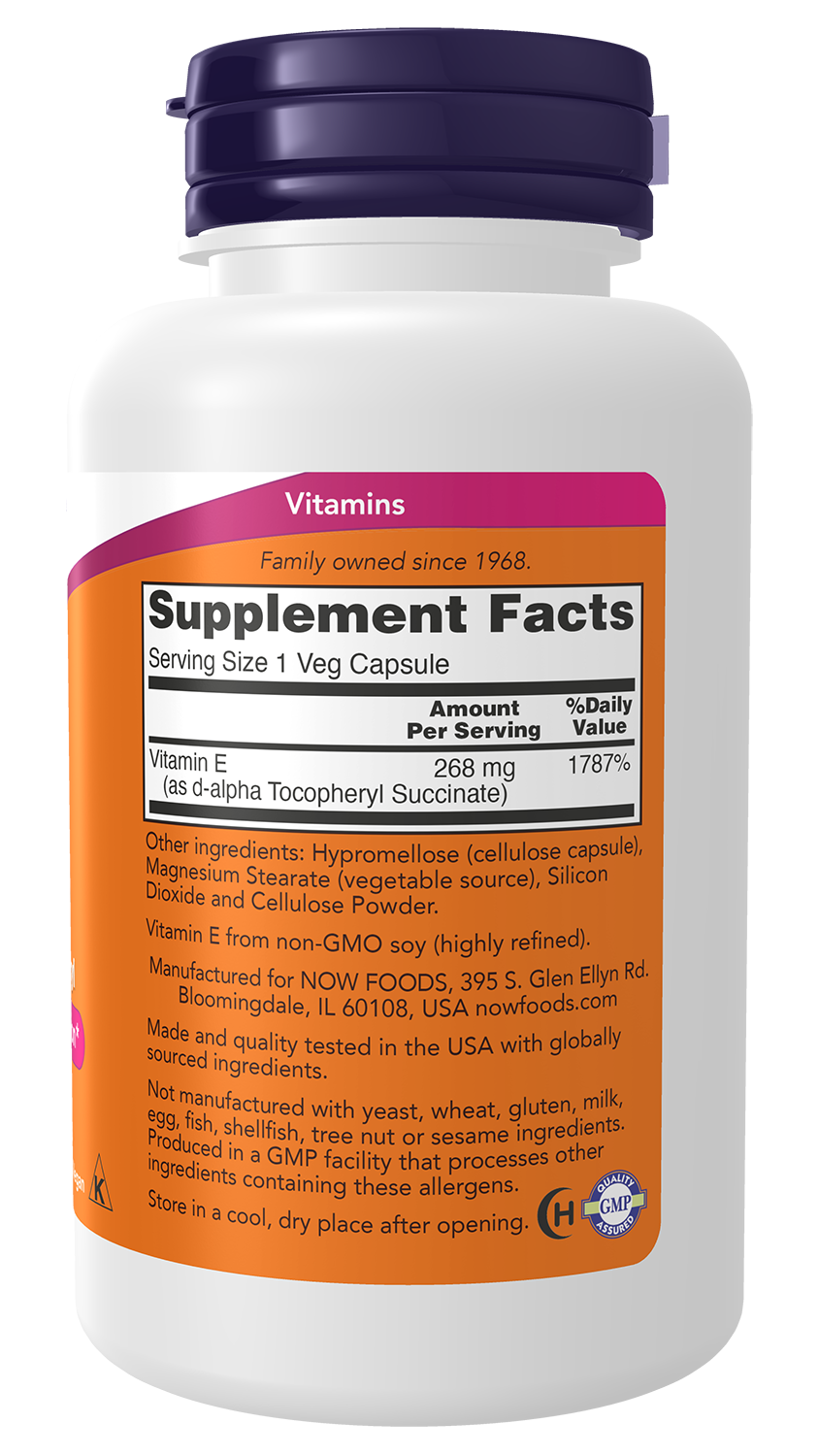 NOW Supplements, Vitamin E-400 IU D-Alpha Tocopheryl, Dry, 100 Veg Caps