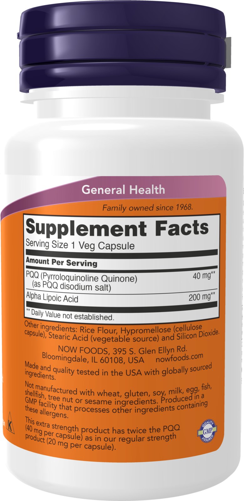 NOW Supplements, PQQ 40 mg with 200 mg Alpha Lipoic Acid, 50 Veg Caps