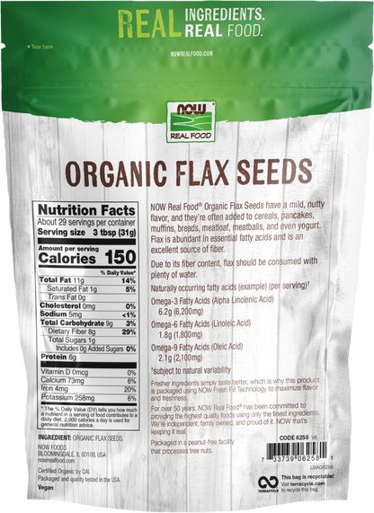 NOW Foods, Organic Flax Seeds, Excellent Source of Fiber, 2 lbs
