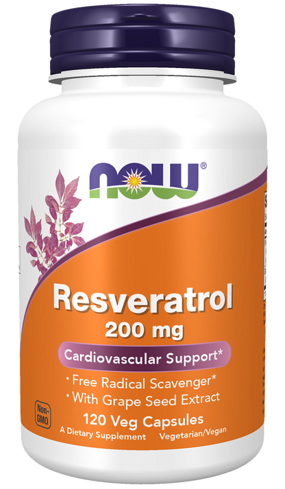 NOW Supplements, Resveratrol 200 mg, Grape Seed Extract, 120 Veg Caps