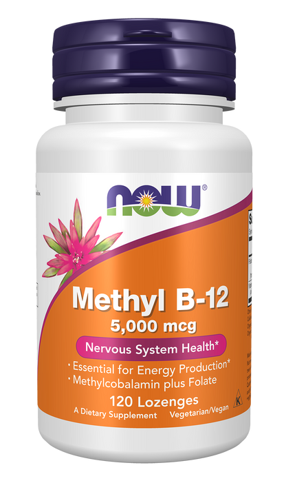 NOW Supplements, Methyl B-12 5000 mcg, Nervous System Health*, 120 Lozenges